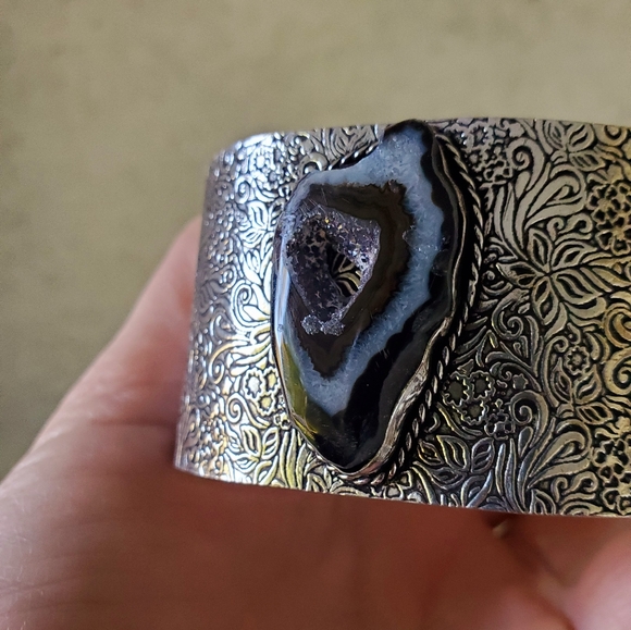 New Solar Agate Druzy Adjustable Cuff 925 Silver Bracelet. - Picture 14 of 15